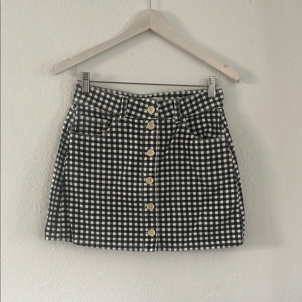 Reformation Black and White Plaid Mini Skirt